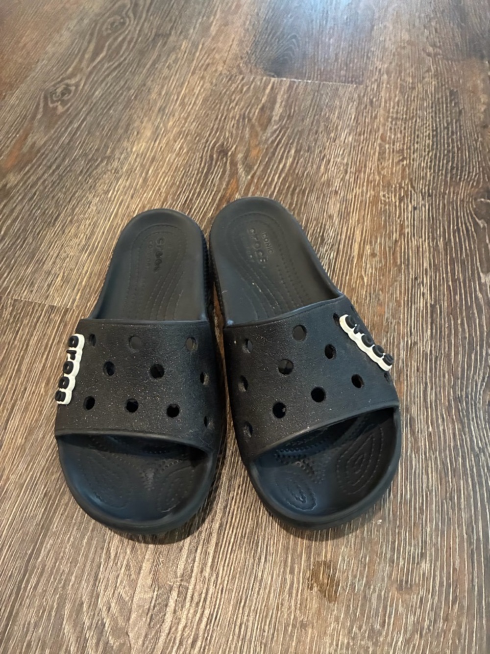 Crocs glitter Black Slide Sandals with Cutout Accents